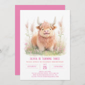 ハイランドカウアンドパンパスグラスガール誕生日 招待状 (正面/裏面)