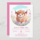 ハイランドカウアンドピンク開花誕生日 招待状 (正面/裏面)