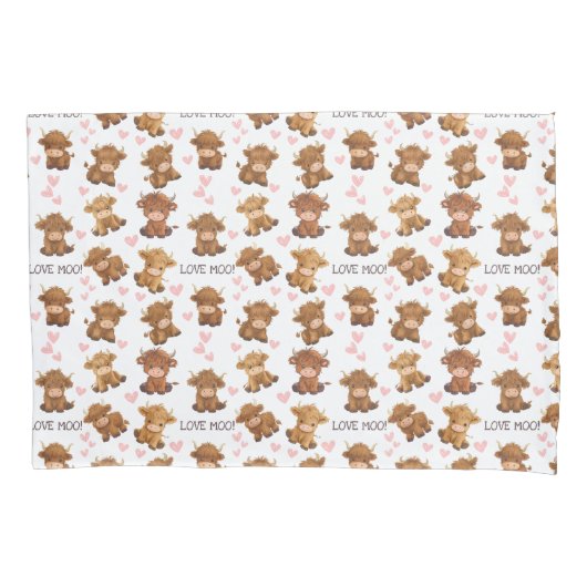 ハイランドカウイラブモーハート 枕カバー (正面)