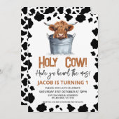 ハイランドカウインバケツカウズプリント1st誕生日 招待状 (正面/裏面)