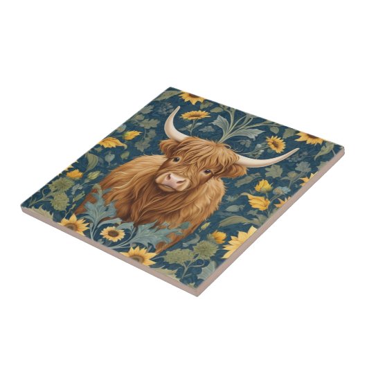 ハイランドカウウィリアムモリススタイルイエローサンフラワー タイル (側面)