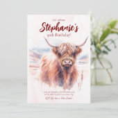 ハイランドカウウォータカラー誕生日 招待状 (スタンド正面)