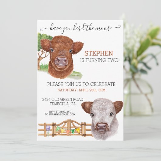 ハイランドカウウォーターのカラーヘルドザモース誕生日 招待状 (スタンド正面)