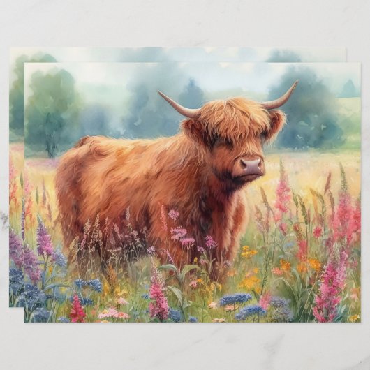 ハイランドカウウォーター色ワイルドフラワースクラップブック紙 (正面/裏面)