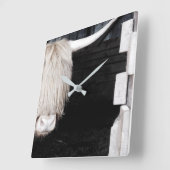 ハイランドカウウォールクロック、10.75インチ平方アクリル スクエア壁時計 (傾斜)