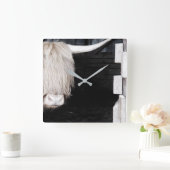 ハイランドカウウォールクロック、10.75インチ平方アクリル スクエア壁時計 (ホーム)