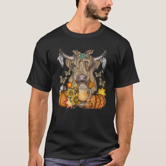 ハイランドカウオータムパンプキンスパイスおもしろTシャツ Tシャツ (正面)