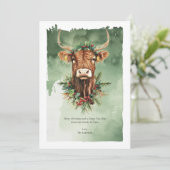 ハイランドカウカおもしろいキュート水彩クリスマス シーズンカード (スタンド正面)