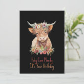 ハイランドカウカパーソナライズされたキュートフローラ誕生日 招待状 (スタンド正面)