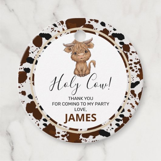 ハイランドカウカプリント誕生日メッセージカード フェイバータグ (正面)