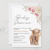 ハイランドカウカーフピンクbohoフローラルベビーシャワー 招待状 (正面)
