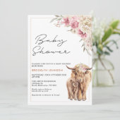ハイランドカウカーフピンクbohoフローラルベビーシャワー 招待状 (スタンド正面)