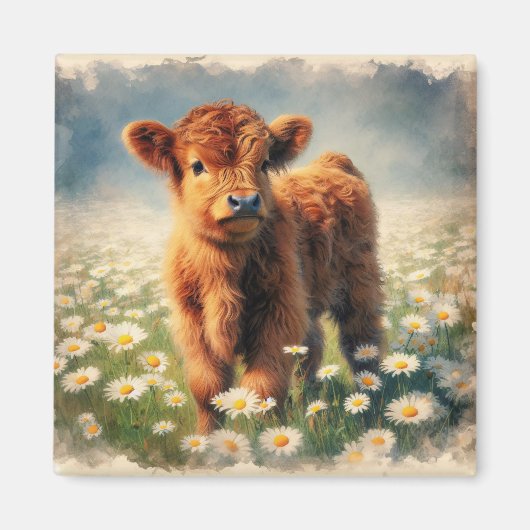 ハイランドカウカーフヴィンテージ水絵を描色 マグネット (正面)