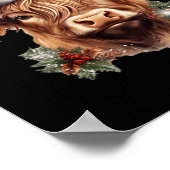 ハイランドカウクリスマスクリスマスサンタウーリーファームアニマ ポスター (角)