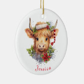 ハイランドカウクリスマスサンタハットパーソナライズされた セラミックオーナメント (右)