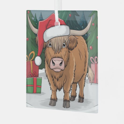 ハイランドカウクリスマス ガラスオーナメント (正面左)