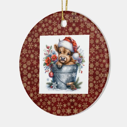 ハイランドカウクリスマス セラミックオーナメント (左)