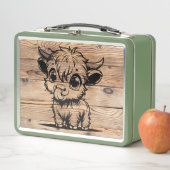 ハイランドカウグリーンフェイク/木目 メタルランチボックス (インサイチュ)