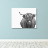 ハイランドカウスコットランド素朴白黒 キャンバスプリント (インサイチュ (ウッドフロア))