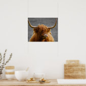 ハイランドカウスコットランド素朴白黒 ポスター (キッチン)