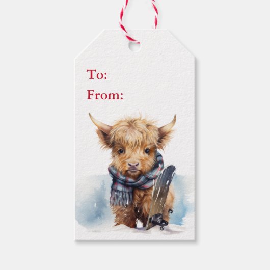 ハイランドカウスノーボードクリスマスプレゼントラベル ギフトタグ (正面)