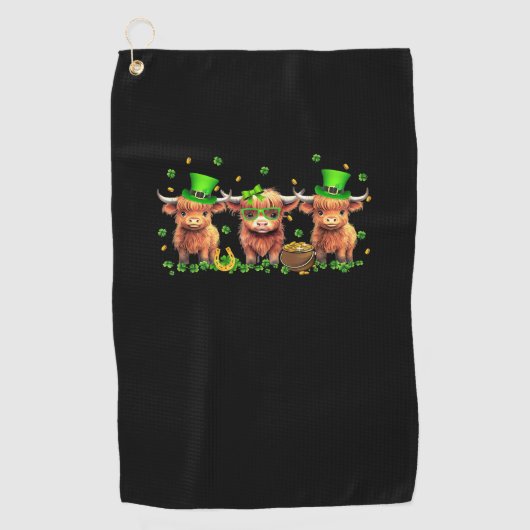 ハイランドカウズプリントSt patricks dayシャムロックアイリッシュ ゴルフタオル (正面)