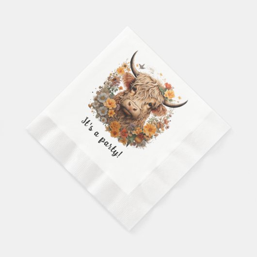 ハイランドカウナプキン、誕生日、シャワーナプキン 縁ありランチョンナプキン (角)