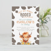 ハイランドカウノミファーストロデオ女性のカーボーイ誕生日 招待状 (スタンド正面)