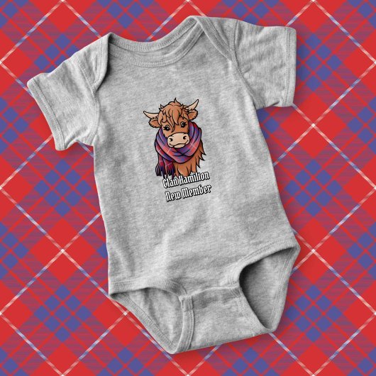 ハイランドカウハミルトンレッドタータンチェックスカーフ ベビーボディスーツ