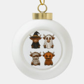 ハイランドカウハロウィンおもしろい秋不気味 セラミックボールオーナメント (正面)