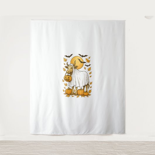 ハイランドカウハロウィーンの幽霊衣装 タペストリー (正面)