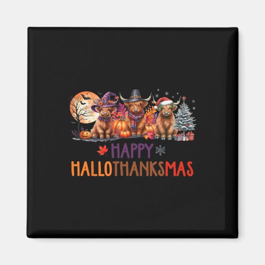 ハイランドカウハロウィーンクリスマスサンクスサンクスギビングホール マグネット (正面)