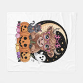 ハイランドカウハロウィーンシ不気味ーズ フリースブランケット (正面(横))