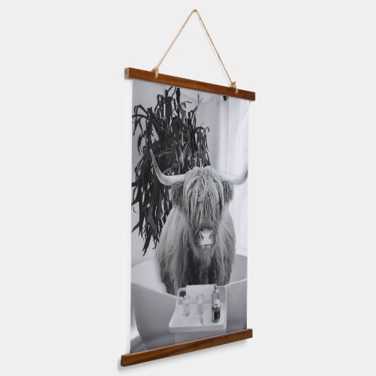 ハイランドカウバスタブ浴室芸術おもしろい動物 吊り下げ型タペストリー (傾斜あり)