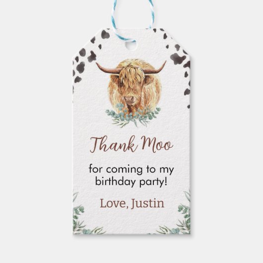 ハイランドカウバースデーパーティーサンキューユユーラベル ギフトタグ (正面)