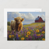 ハイランドカウパープルイエローワイルドフラワー ポストカード (正面/裏面)