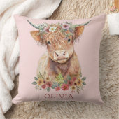 ハイランドカウピンクお洒落フローラガーリー クッション (ブランケット)