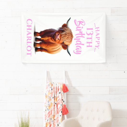 ハイランドカウピンクハッピーバースデー 横断幕 (インサイチュ)