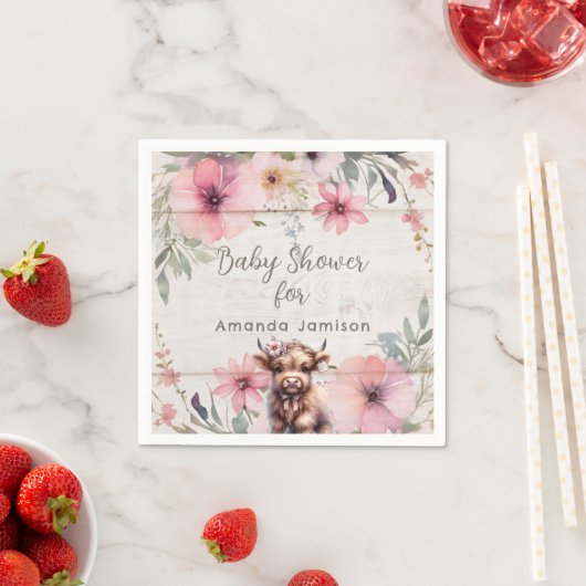 ハイランドカウピンクフローラ愛らしいベビーガールシャワー スタンダードカクテルナプキン (インサイチュ)