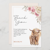 ハイランドカウピンクボホフローラルベビーシャワーカード 招待状 (正面/裏面)