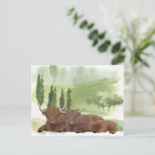 ハイランドカウファミリーウォータカラースコットランド ポストカード (スタンド正面)