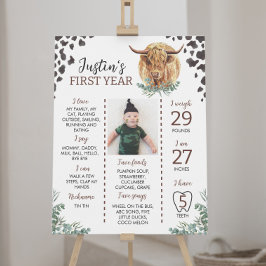 ハイランドカウファースト誕生日マイルストーンサイン ポスター