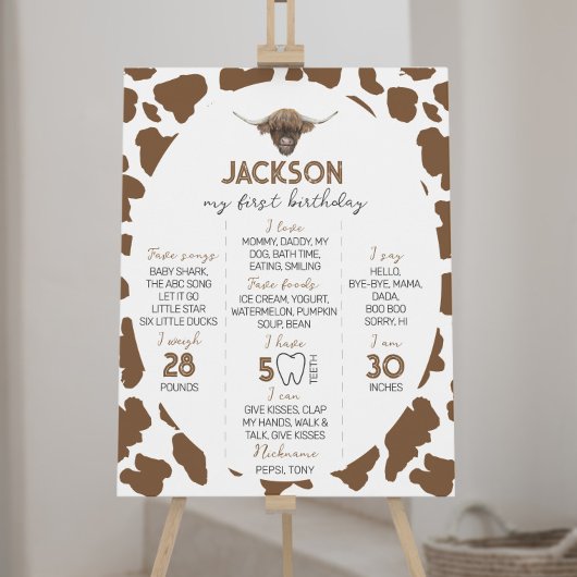 ハイランドカウファースト誕生日マイルストーンサイン ポスター