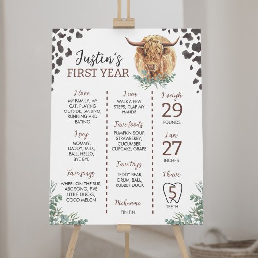 ハイランドカウファースト誕生日マイルストーンサイン ポスター