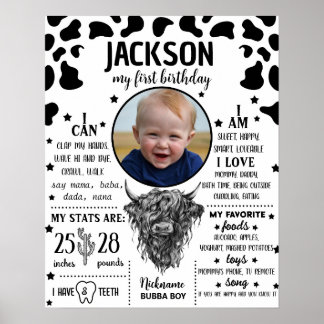 ハイランドカウファースト誕生日マイルストーン記号1066 ポスター