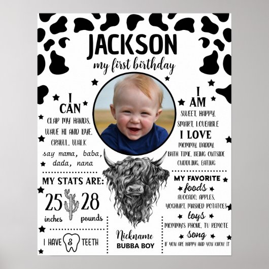 ハイランドカウファースト誕生日マイルストーン記号1066 ポスター (正面)