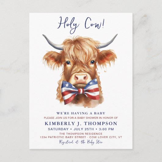 ハイランドカウファーム動物の愛国的な赤ちゃんシャワー ポストカード (正面)