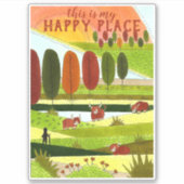 ハイランドカウフィールズアートこれが私の幸せな場所 シール (正面)
