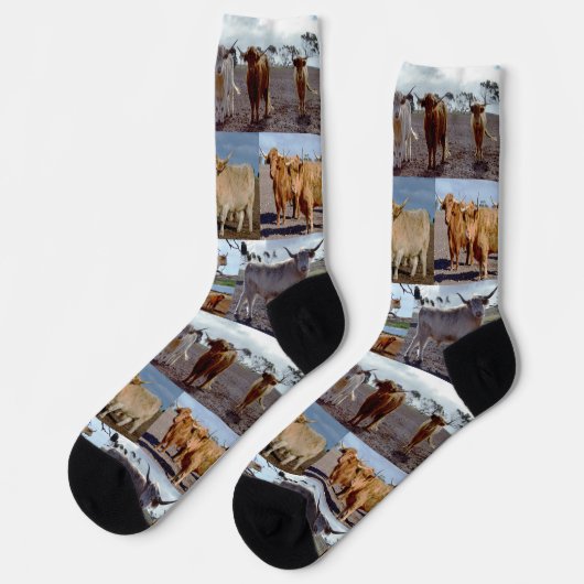 ハイランドカウフォトコラージュ、クルーソックス ソックス (左)