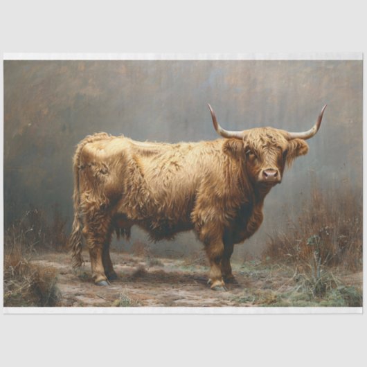 ハイランドカウフル体ヴィンテージ絵を描のデコパージュ 薄葉紙 (正面)